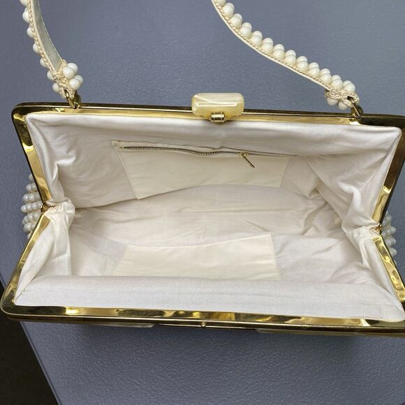 Vintage JEM Handbag Lucite Beaded Hand-Made British Hong Kong Cream Mid Century - Picture 6 of 16